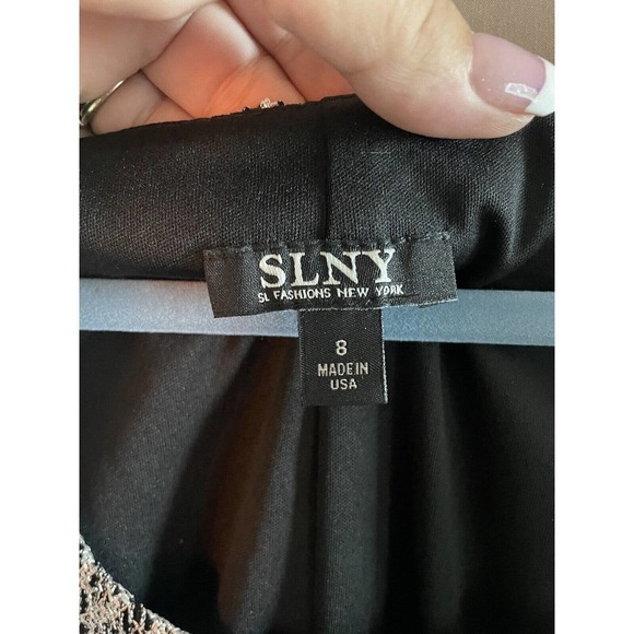 SLNY Black Metallic Silver Floral Lace Fringe FLAPPER MIDI Dress Sz 8 - Picture 8 of 8